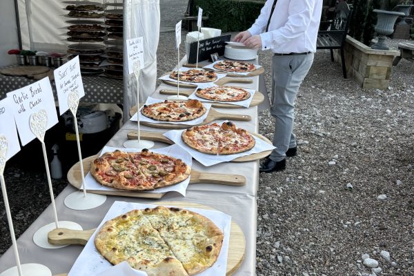 Wedding pizza buffet service with freshly prepared wood-fired pizzas in Staffordshire