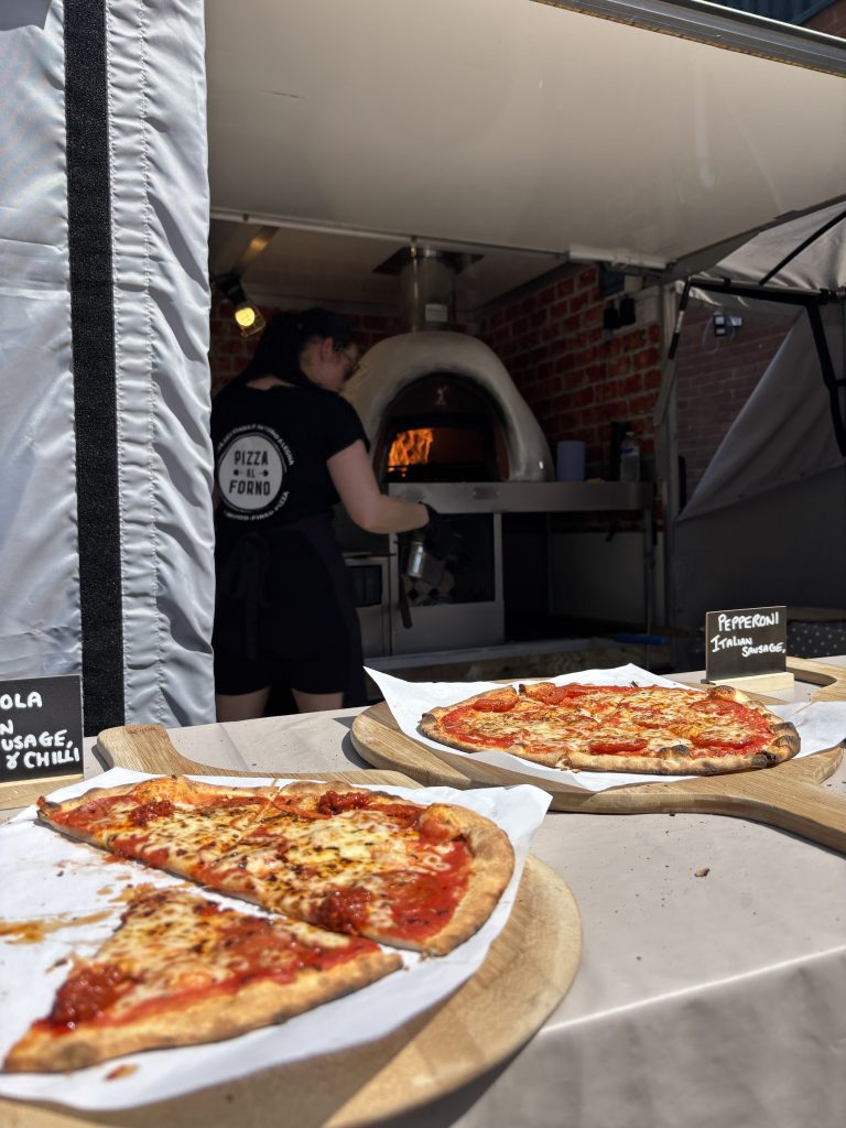 Fresh wood-fired pizzas cooked on-site for Pascon Ltd in Aldridge