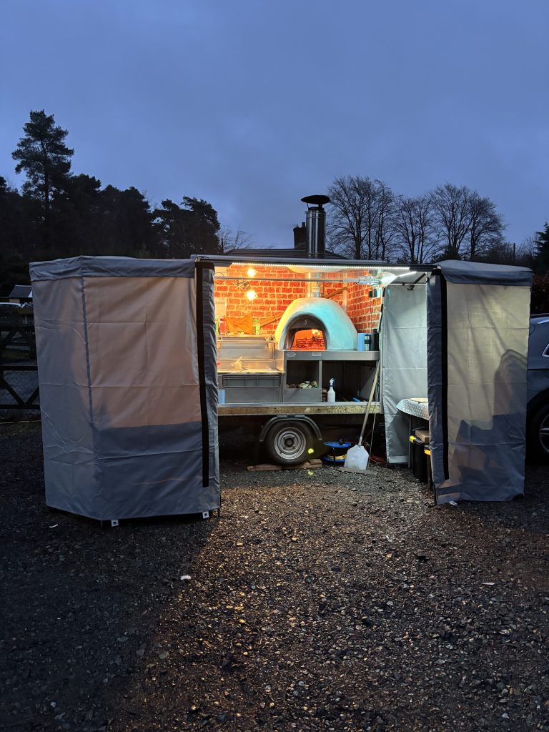Pizza Al Forno mobile wood-fired pizza setup at Fallow Forest in Cannock