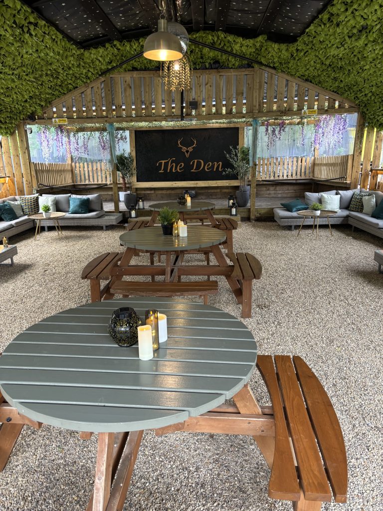 The Den at Fallow Forest in Cannock set up for a wedding celebration